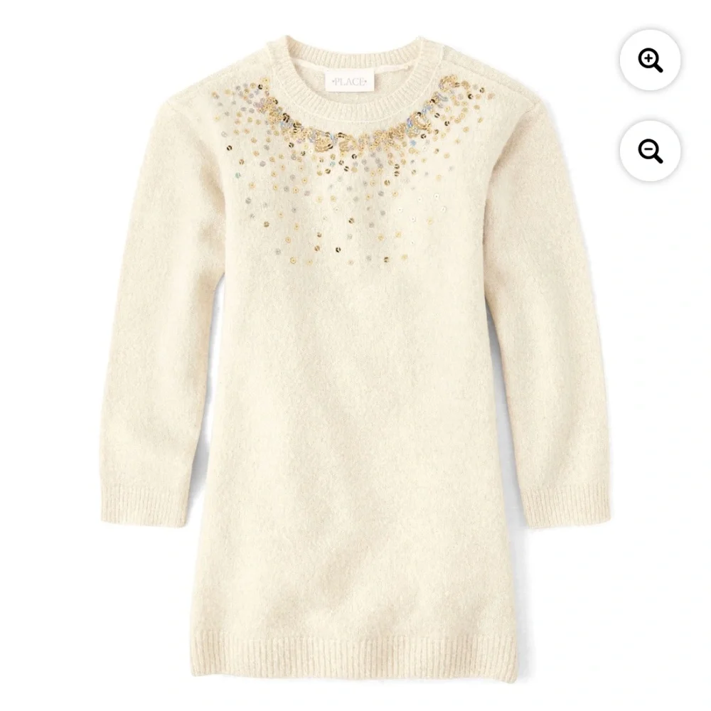 The Children’s Place Girls Cream Sequin Sweater Dress Size XL (14) NEW